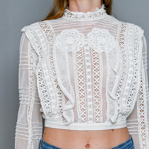 FOR LOVE & LEMONS Lace Crochet Long Sleeve Top - Picture 2 of 10